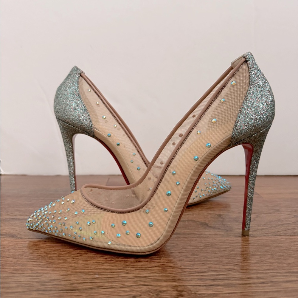 Louboutin Follies Strass 100mm Rete Glitter Mini Specchio Mesh Pumps - Picture 2 of 16